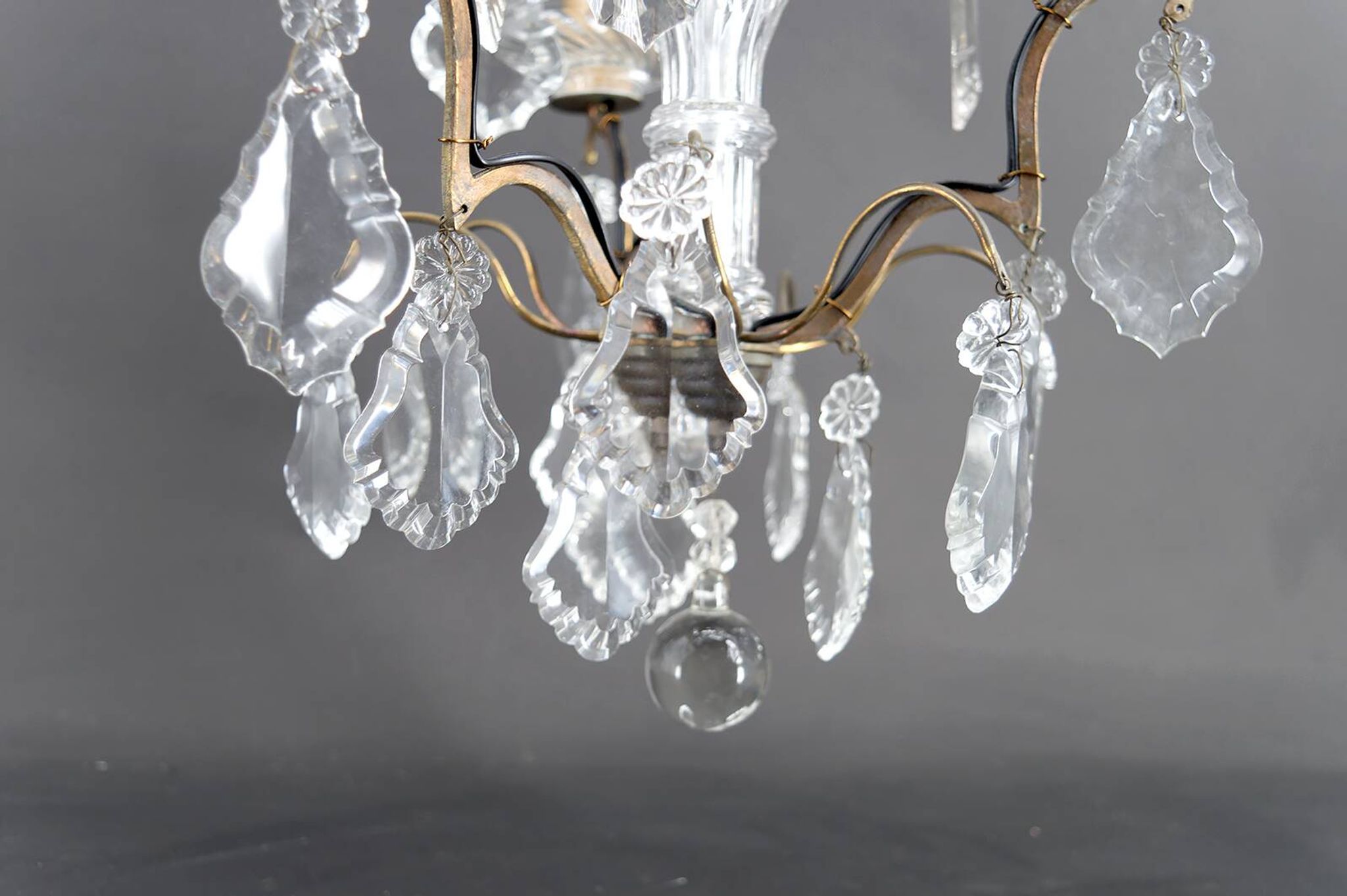 Chandelier, bronze/Baccarat crystal, 3 lights, Louis XV style, Fr, 1900