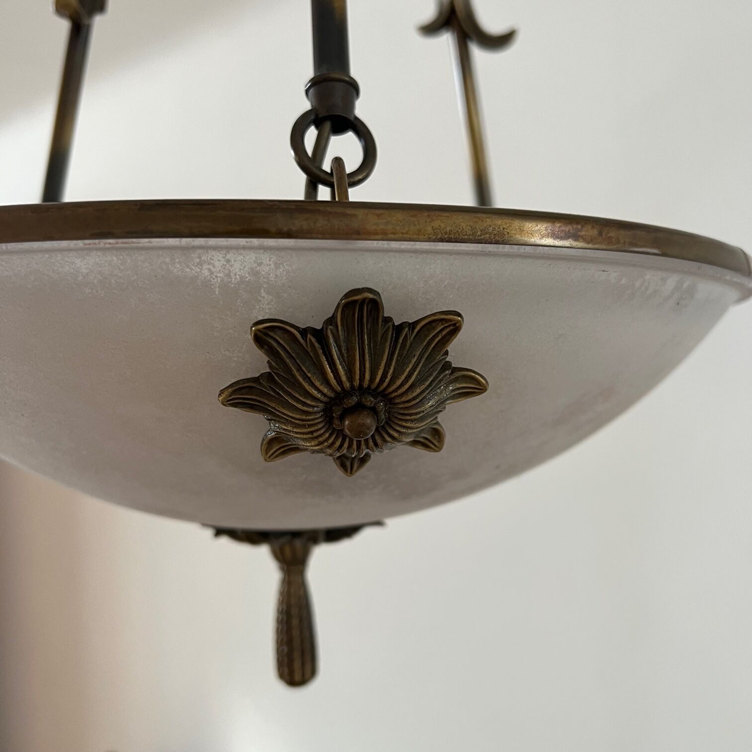 Brass and frosted glass mid-century swedish plafonnier light