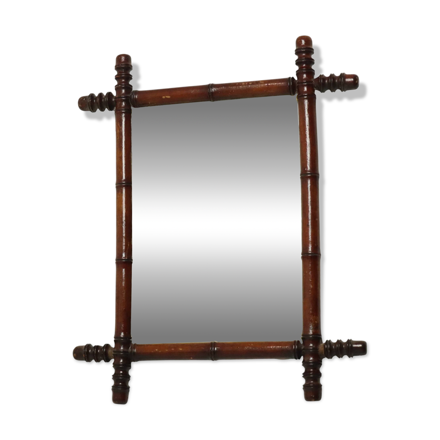 Antique Wooden Faux Bamboo Chinoiserie Mirror 63x52cm