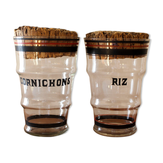 2 vintage glass jars with cork stopper