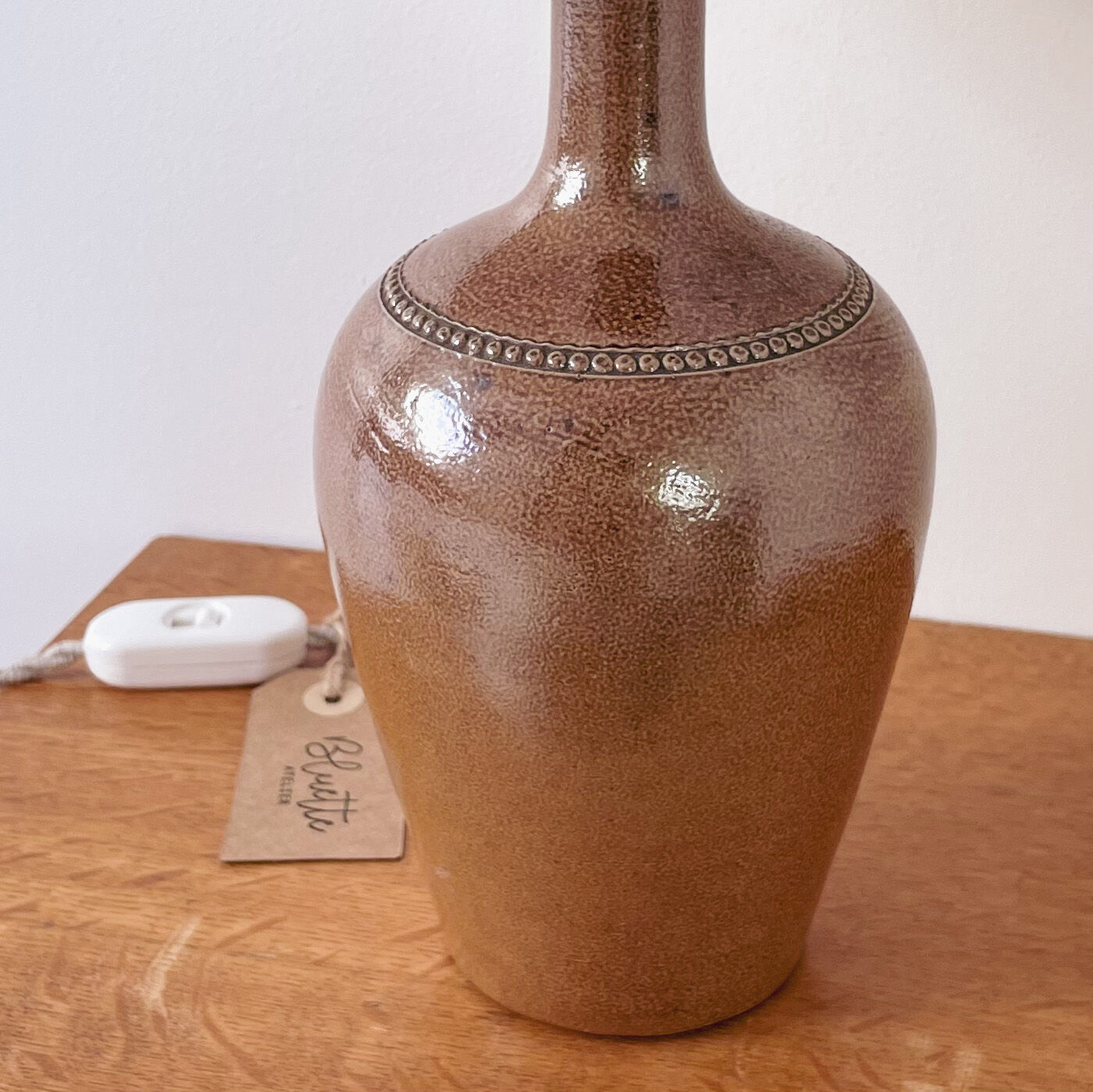 Stoneware and woven jute lamp