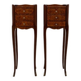 Inlaid bedside tables, Louis XV style, France.