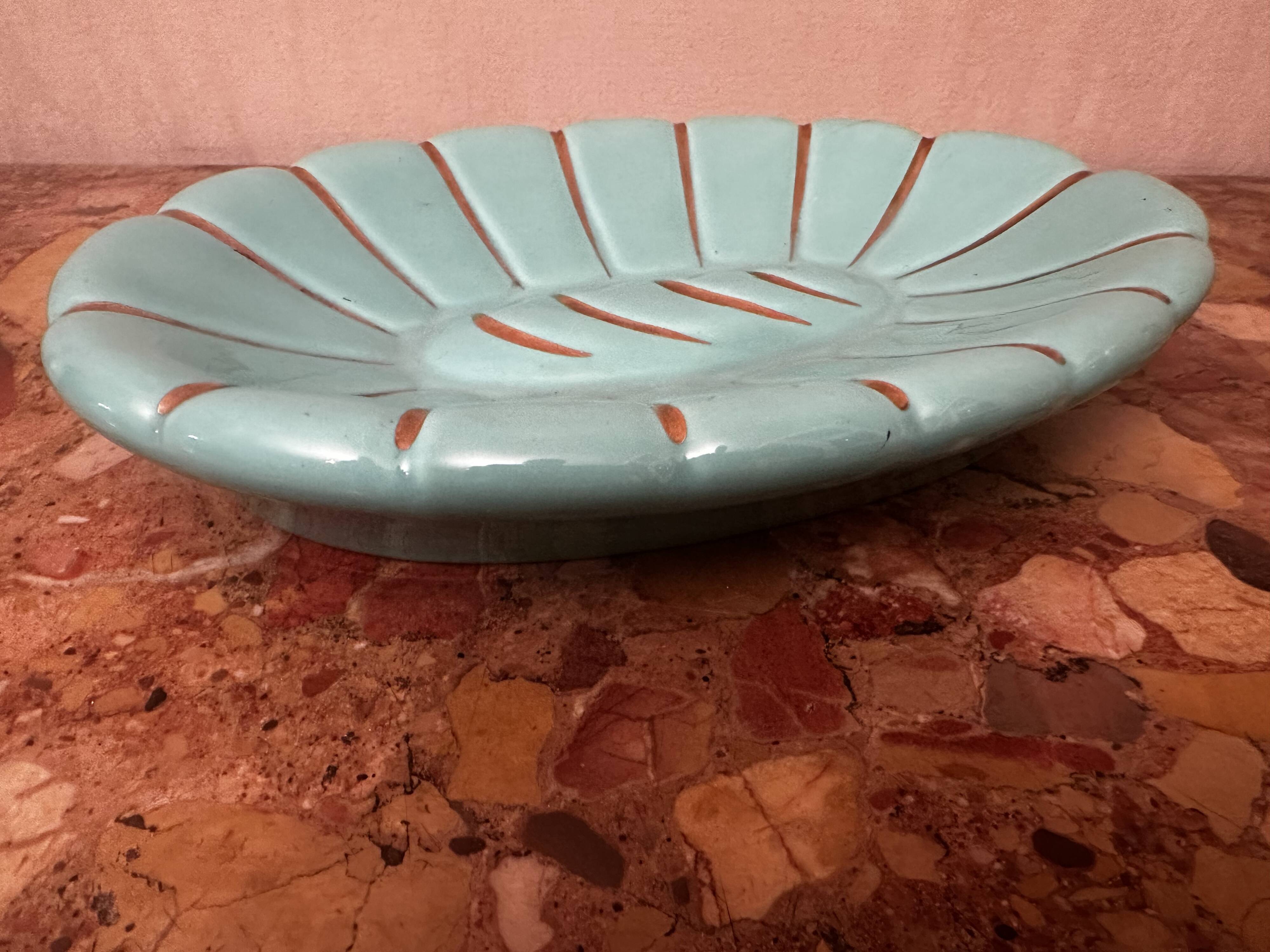Art Deco ceramic pocket vase in celadon green and gold, style Arthur Percy L34/P22.