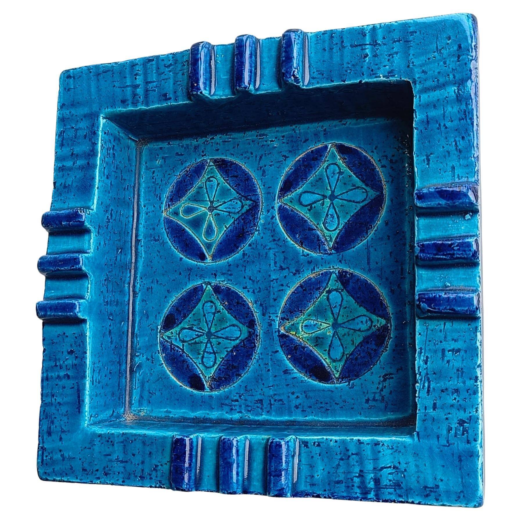 Bitossi by Aldo Londi Rimini Blu Glazed Ceramic Ashtray Vide-Poche, Italy  1960s