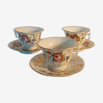 3 anciennes tasses en porcelaine de paris fin 19 eme