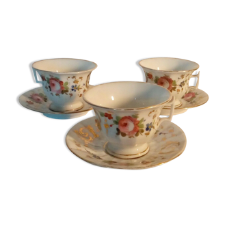 3 anciennes tasses en porcelaine de paris fin 19 eme