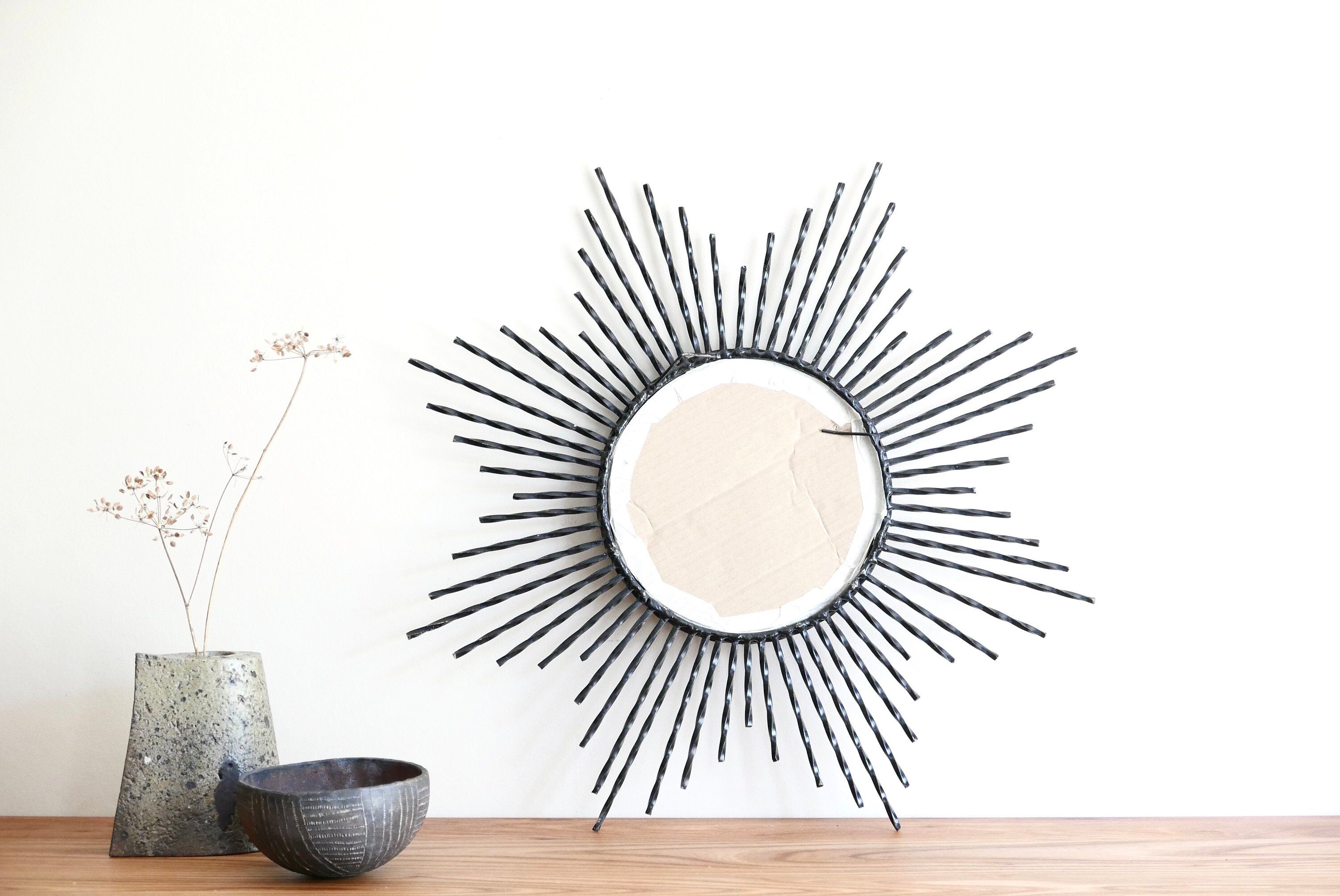 Mirror sun domed black metal, witch eye, 50 years - 62,5x62,5cm