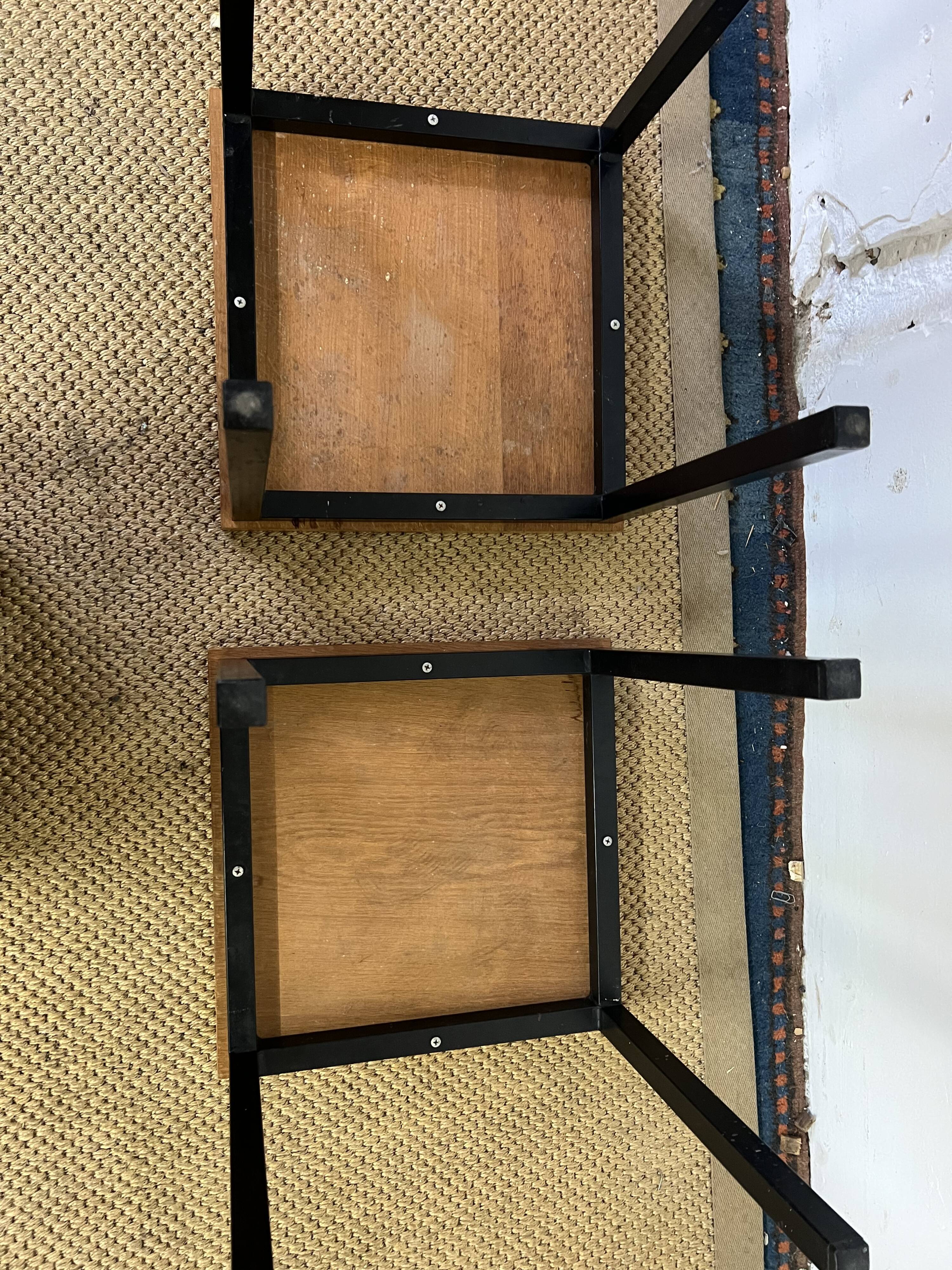Pair of wooden and vintage metal bedside tables