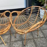 Chaises italiennes modernes en rotin et métal du milieu du siècle