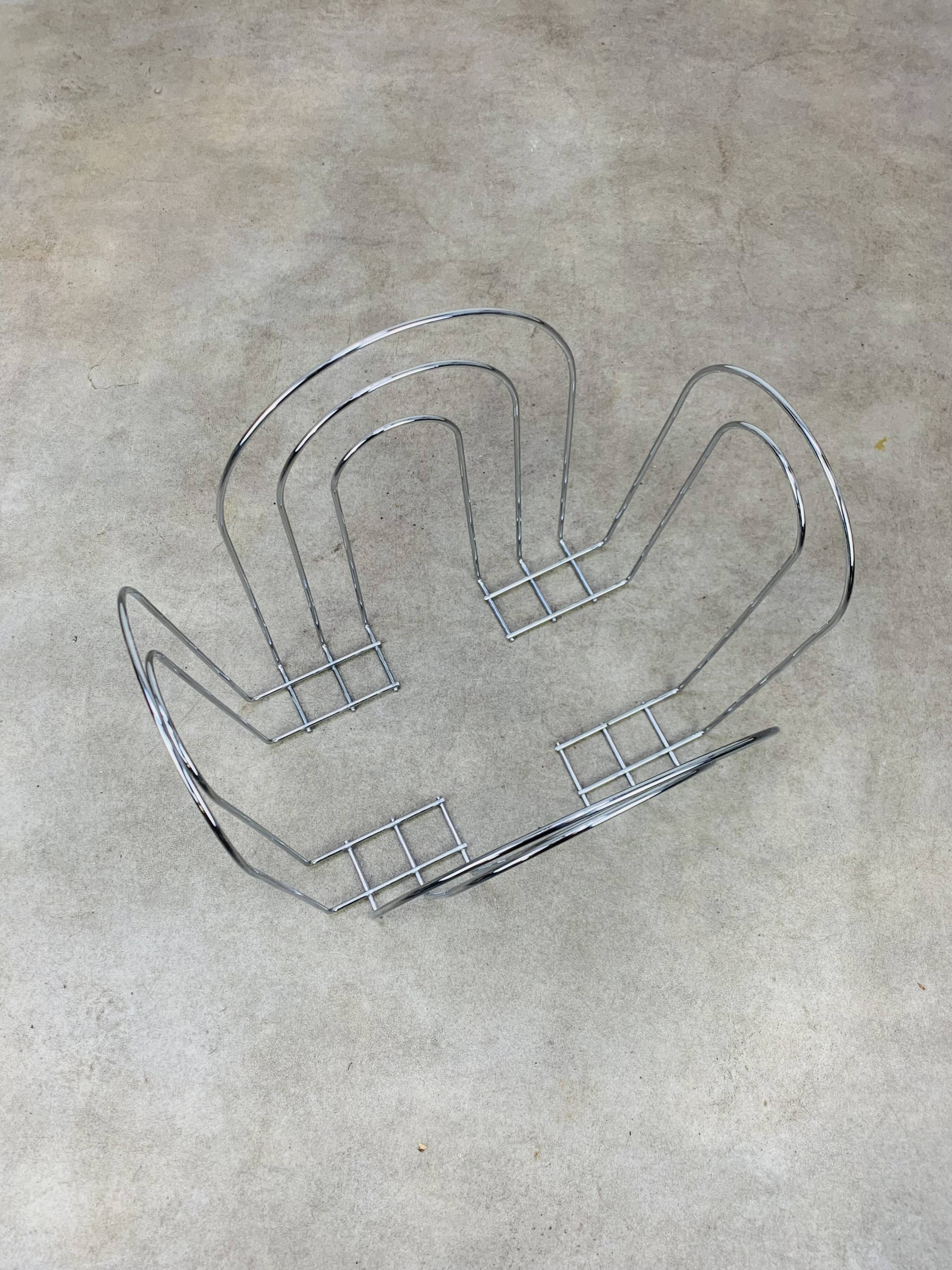 Postmodern chrome metal magazine rack from the 80s