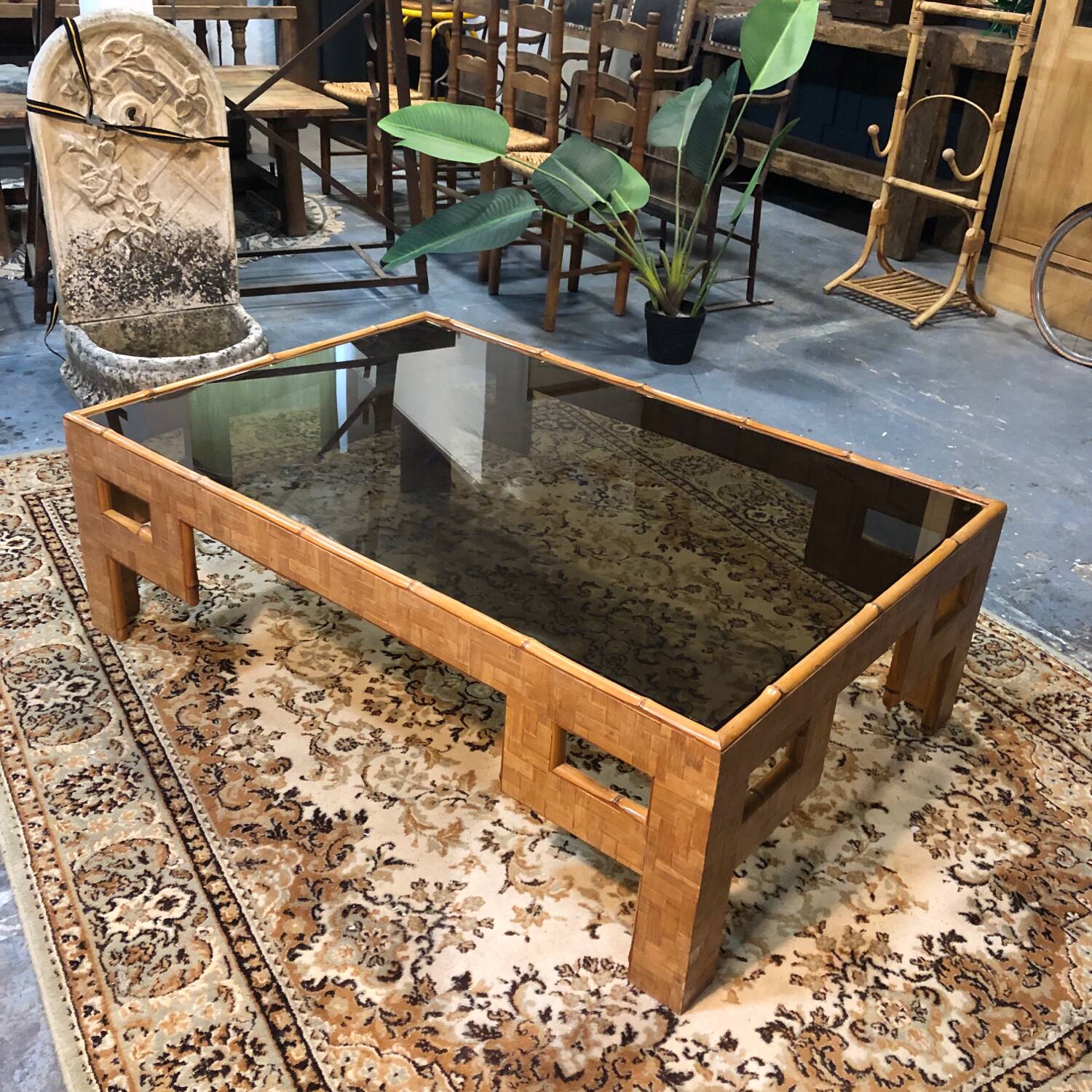Plateau Vintage Bambou Et Nacre, Années 70, Doré, Sans Marque, Bon état