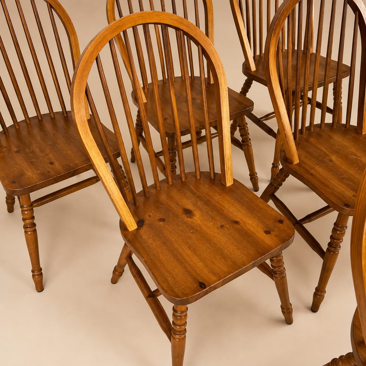 Set of 6 Scandinavian pine wingback chairs, 1970s