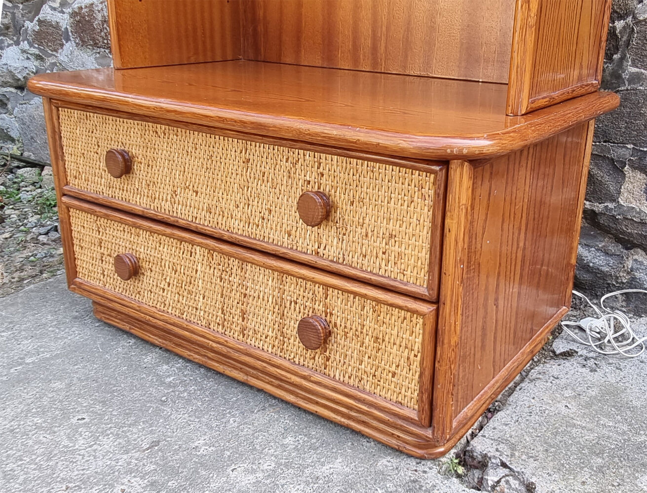 Maugrion bamboo and rattan bookcase with shelves, 1980s