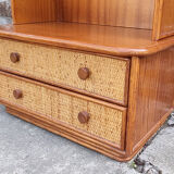 Bookcase bamboo and rattan shelves, Maugrion 80s