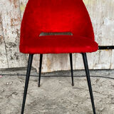 ACHILLE DECOMMERE Chair Red Fur + Black Metal Compass Legs Vintage