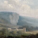 19th century Italian painting, lake scene