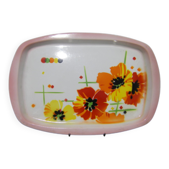 Enamelled tray decorated with vintage flowers