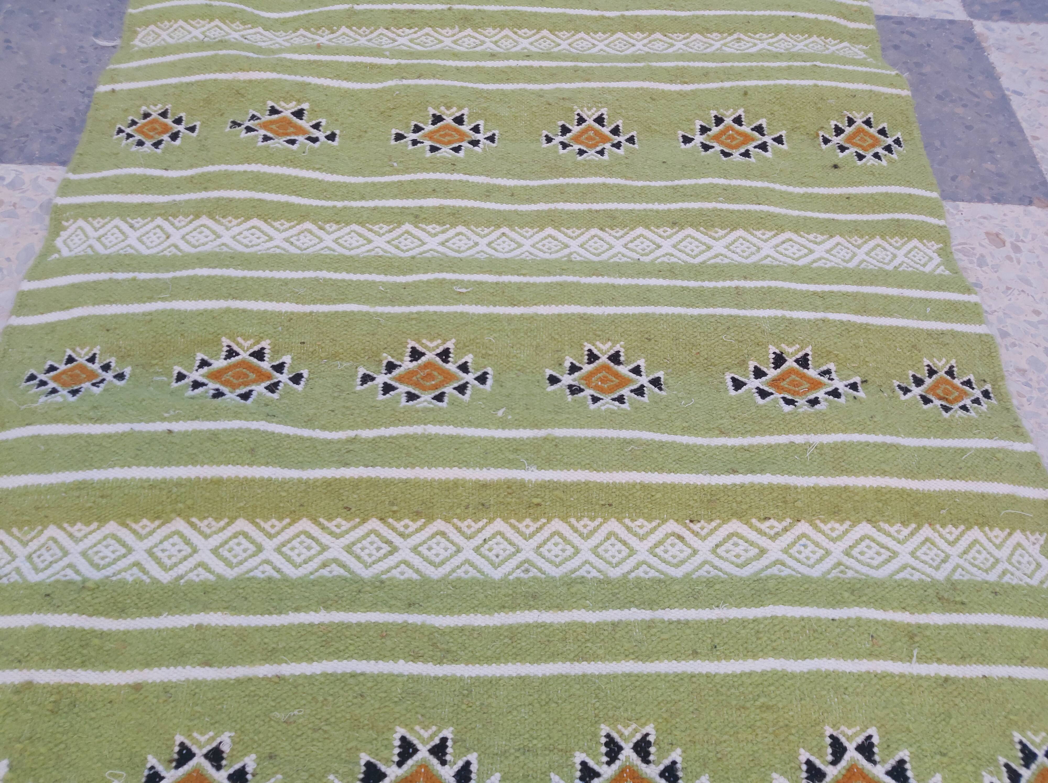 Traditional handmade green corridor carpet 65x200cm