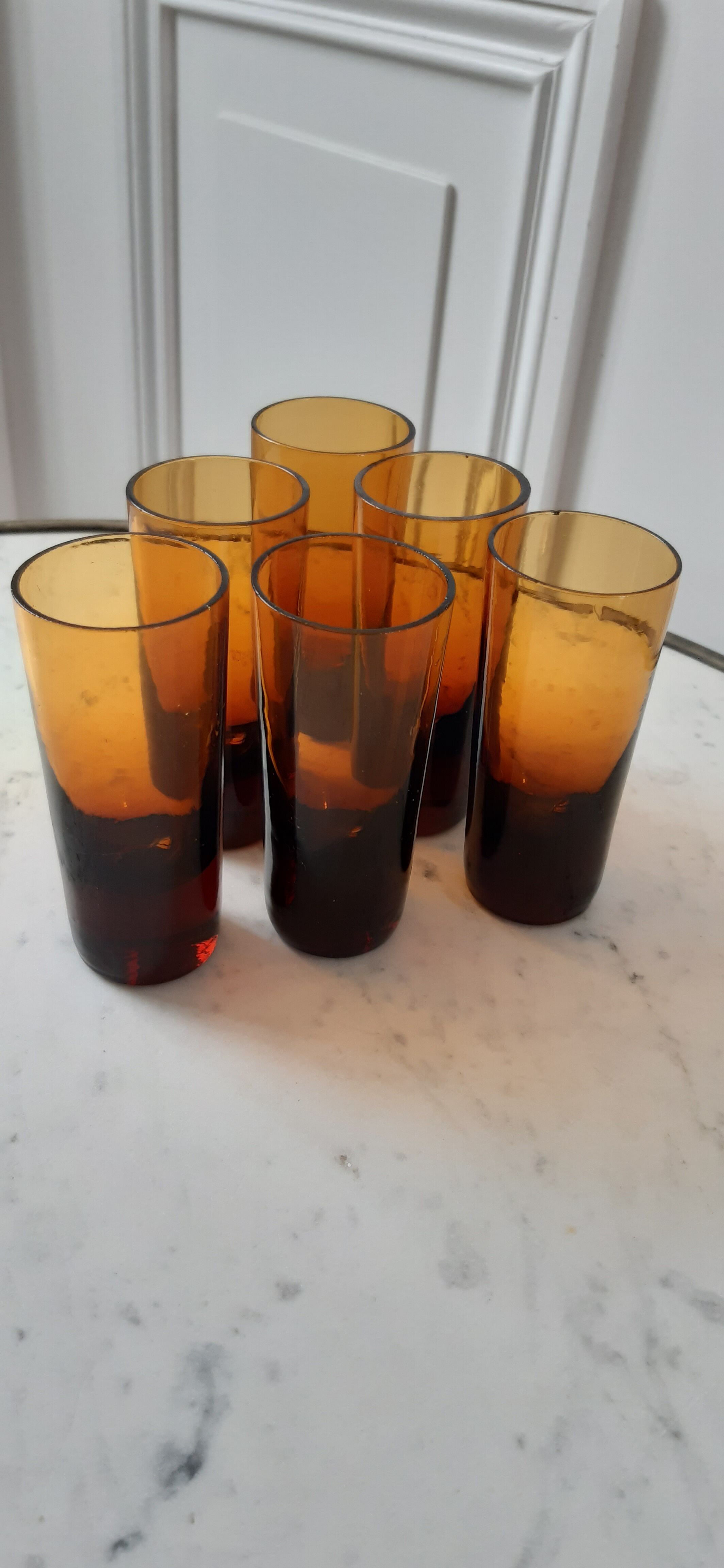 Set of 6 amber glasses with thick bottom 60s-70s