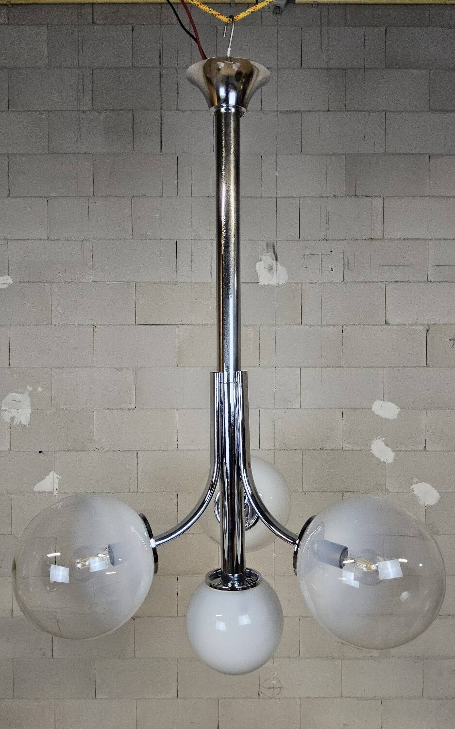 Vintage Space Age Chrome and Murano Glass Italian Pendant Lamp