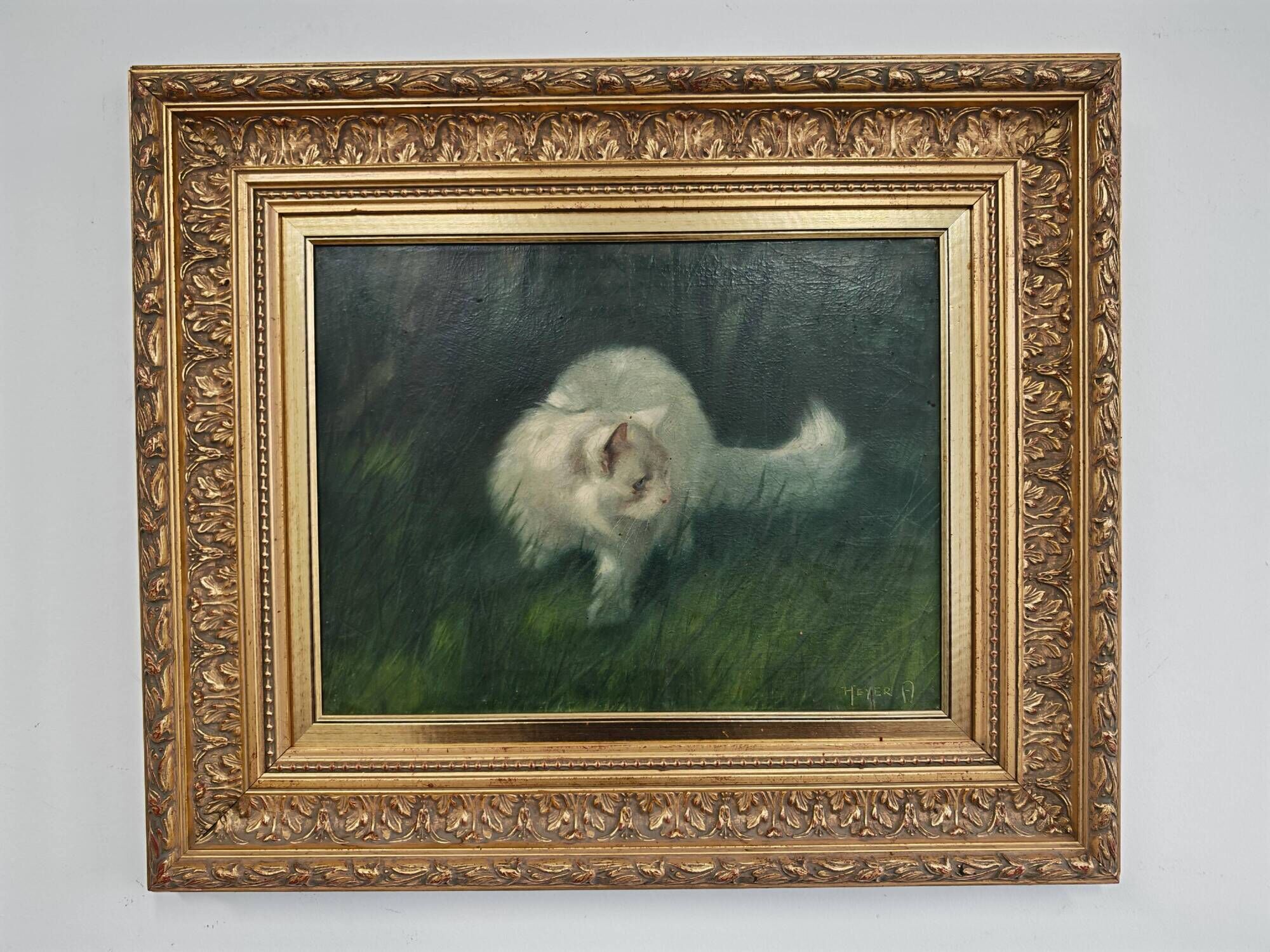 Cat in the garden, oil on canvas by Arthur Heyer, 1910s.