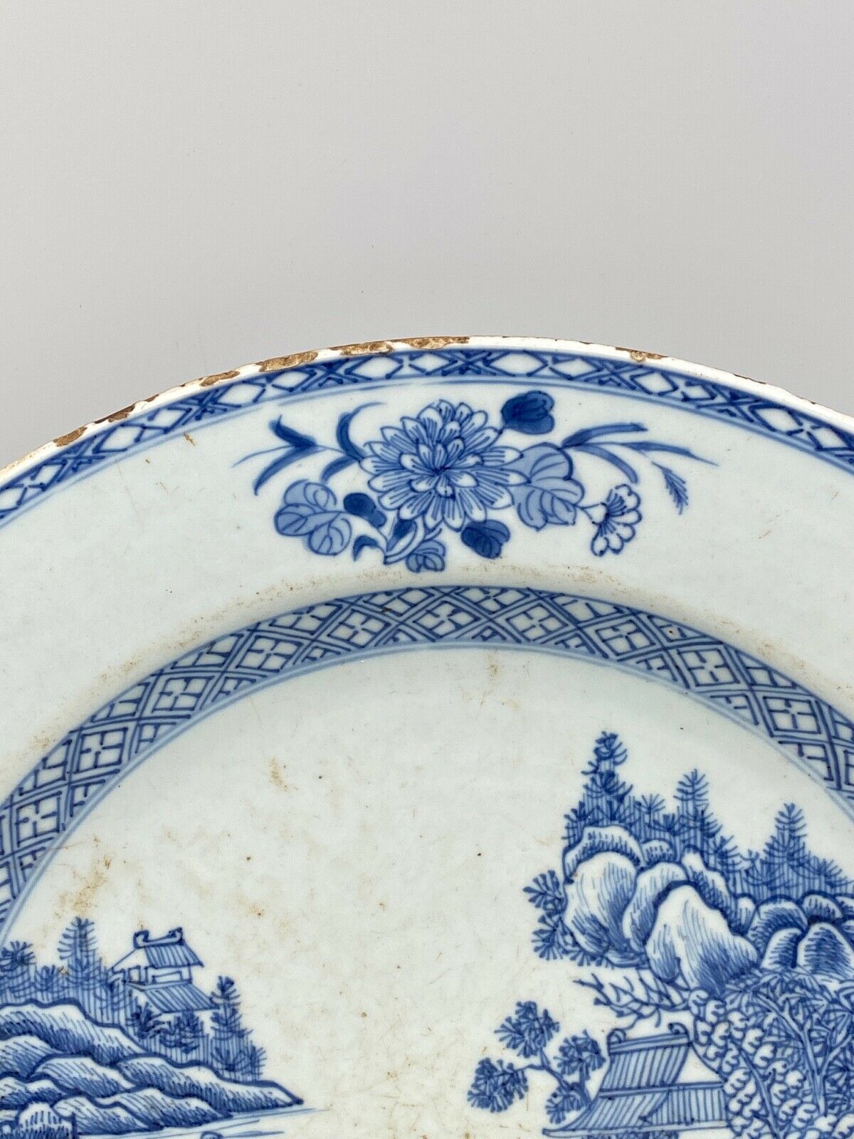 Blue and white porcelain dish China XVlllth pagoda decoration
