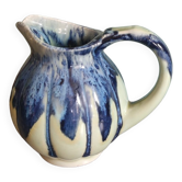 Blue and green glazed ceramic ribbed pitcher