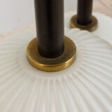 Ribbed glass and teak pendant lamp, 60s.