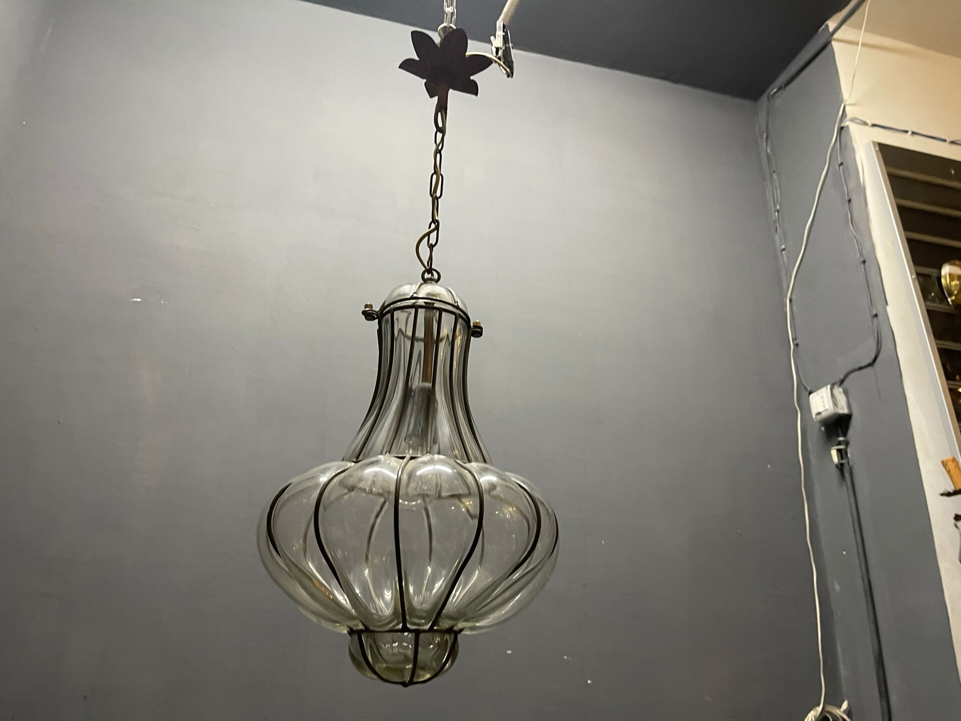 Wrought Iron Murano Glass Light Pendant 1950’s