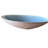 Large blue artisanal ceramic shallow dish from the 20th century.