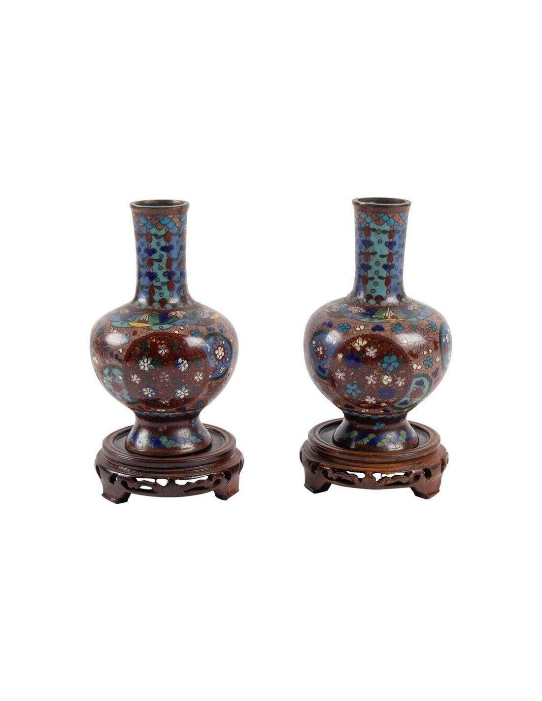 Pair of cloisonné bronze vases, china, xixth century