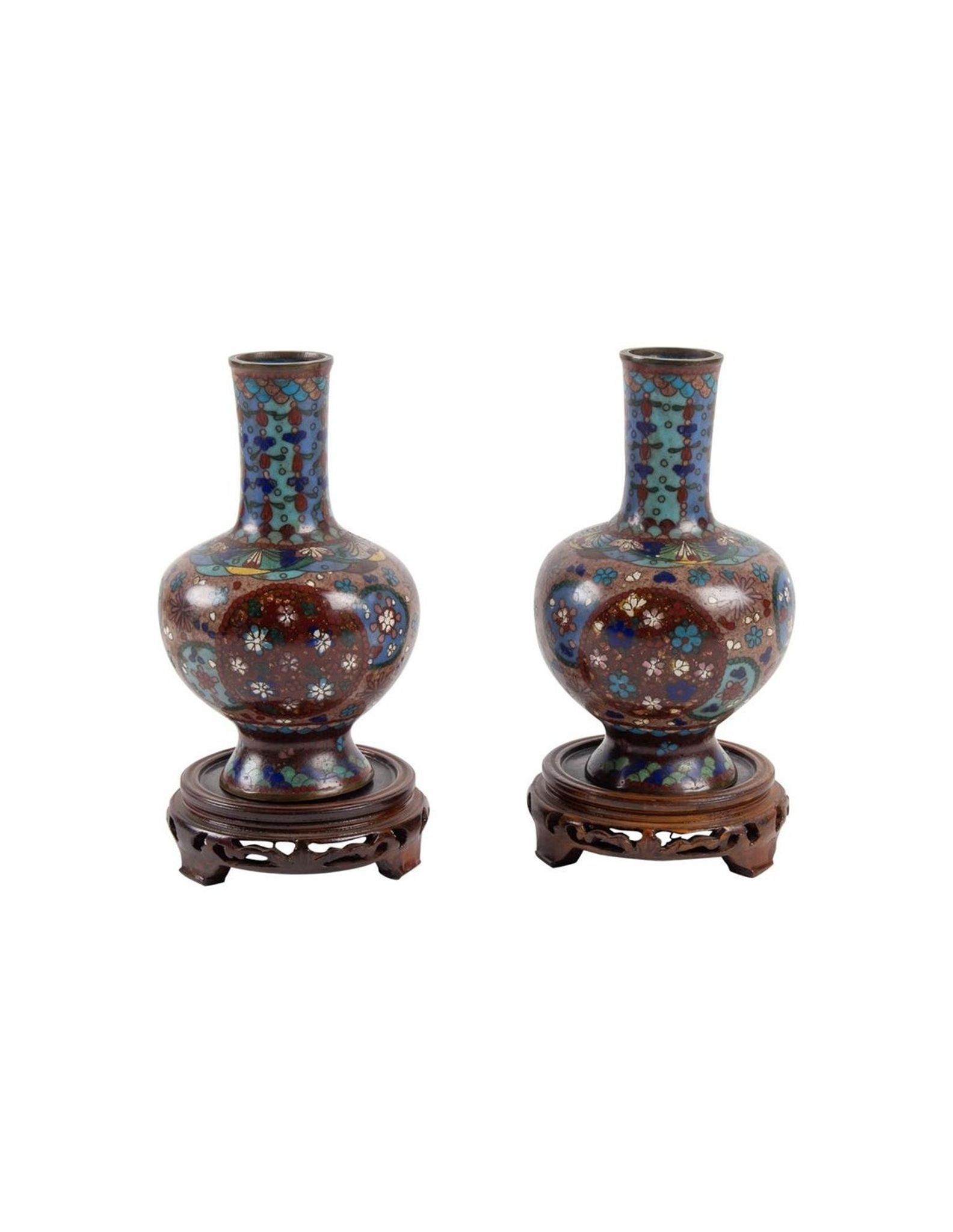 Pair of cloisonné bronze vases, china, xixth century