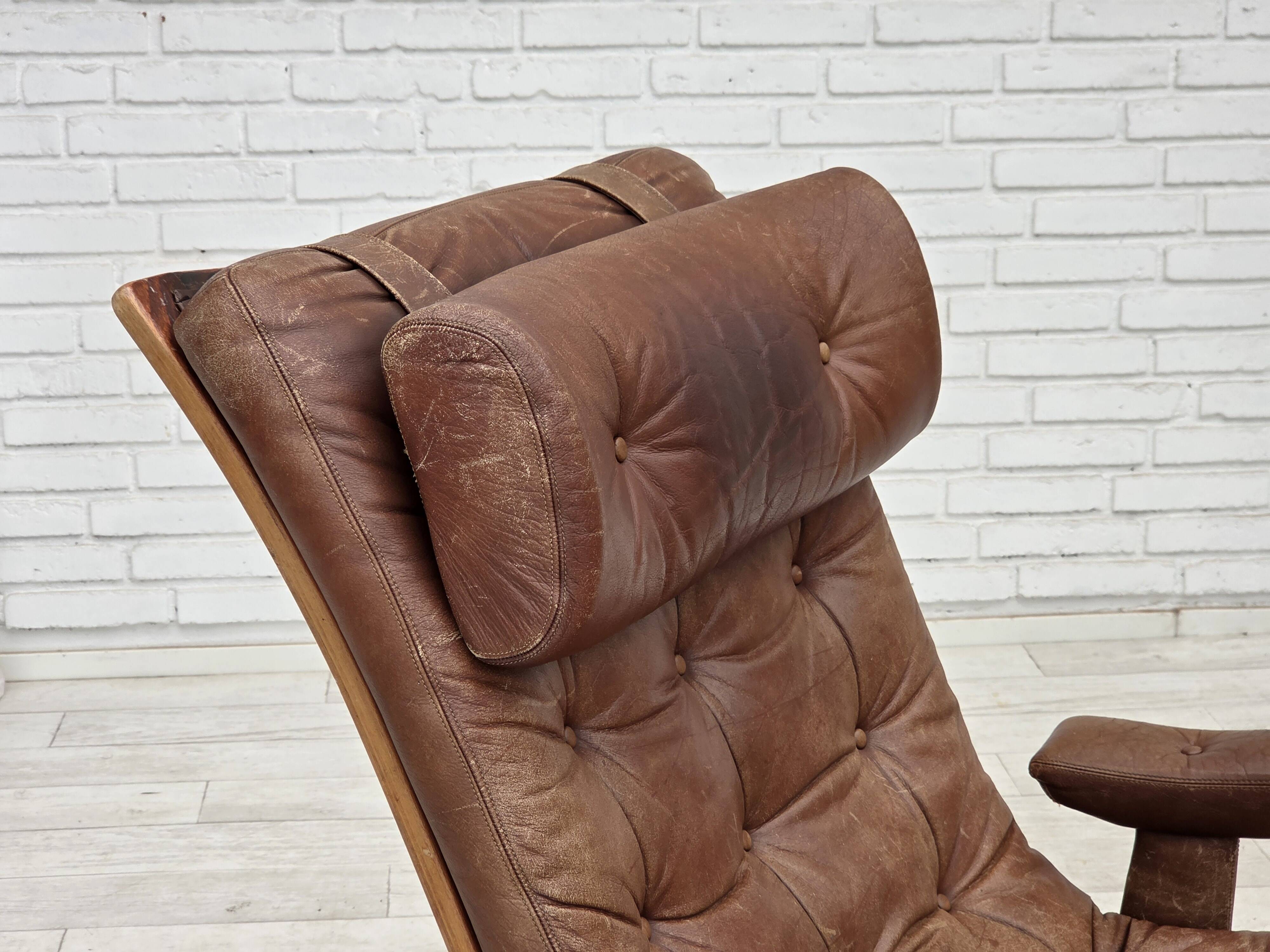 1960s, Scandinavian swivel armchair, brown furniture leather.