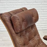 1960s, Scandinavian swivel armchair, brown furniture leather.