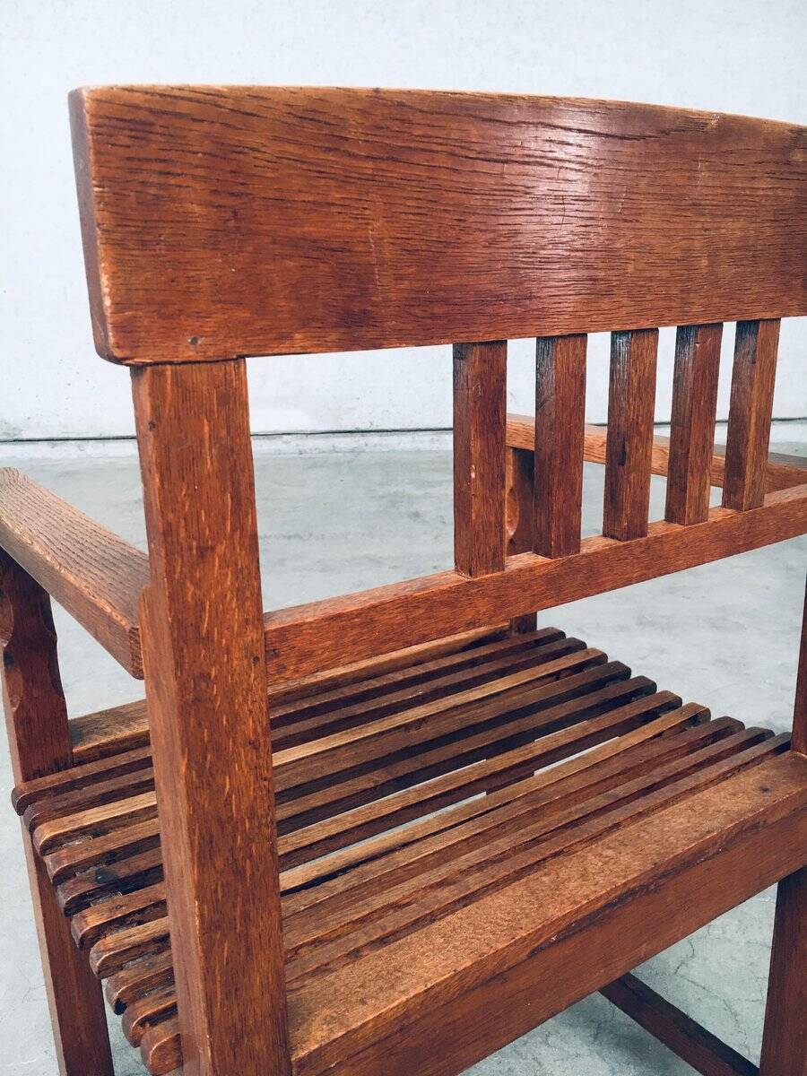 Dutch Modernist Carved Oak Side Chair, 1920s