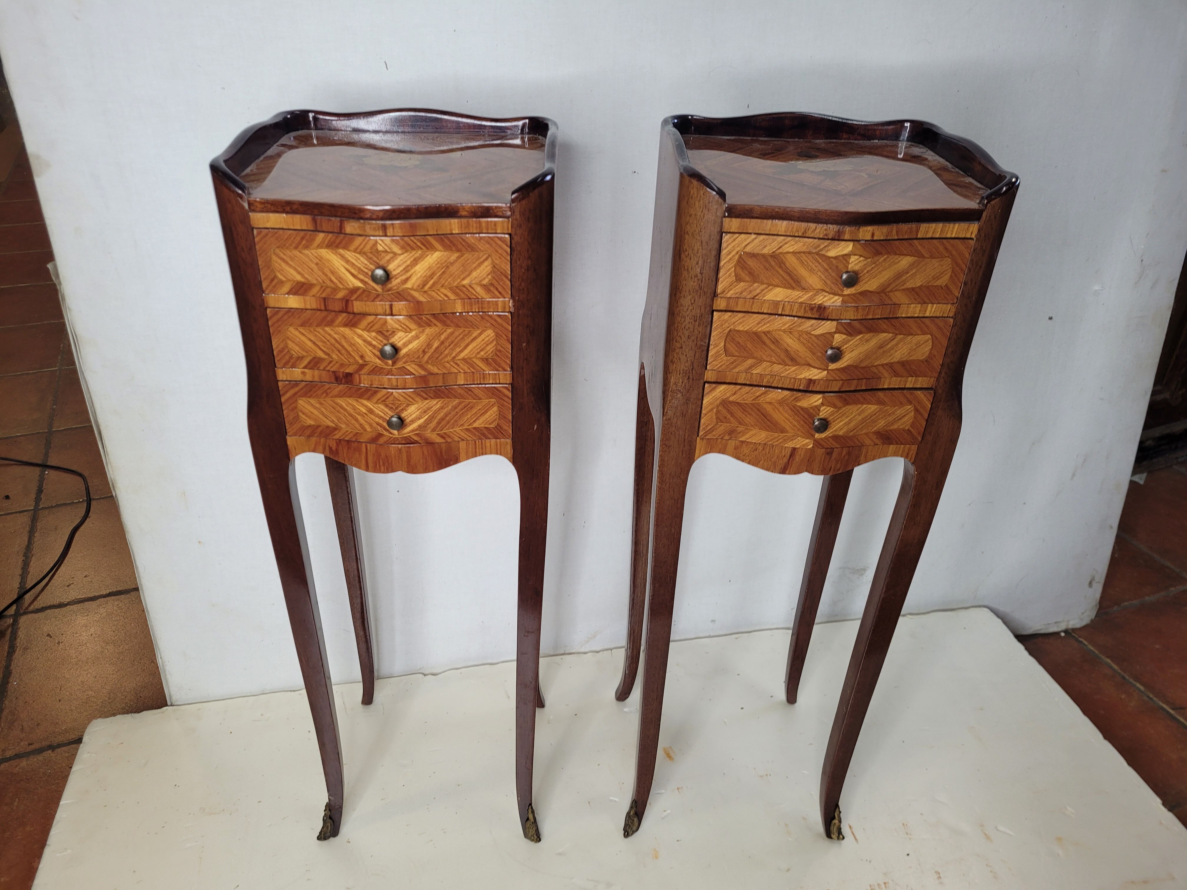 Pair of Louis XV style bedside tables in marquetry