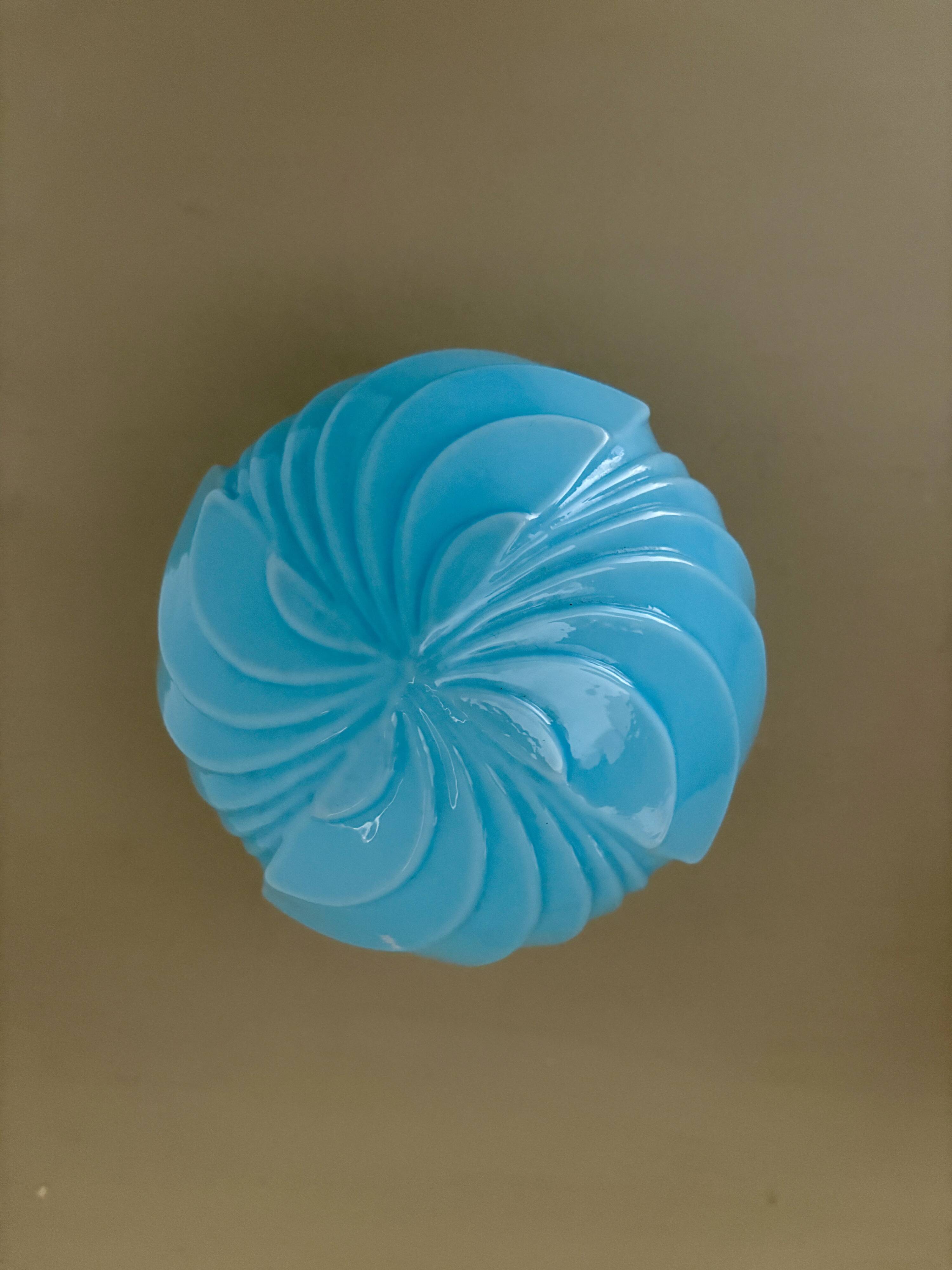 Vintage art deco globe wall lamp in blue opaline