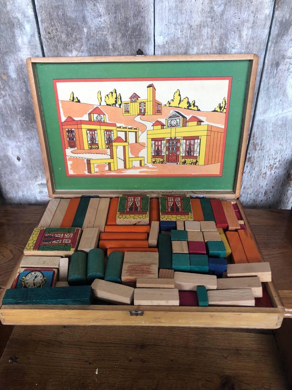 Old Building Set Box Wooden Toys Vintage