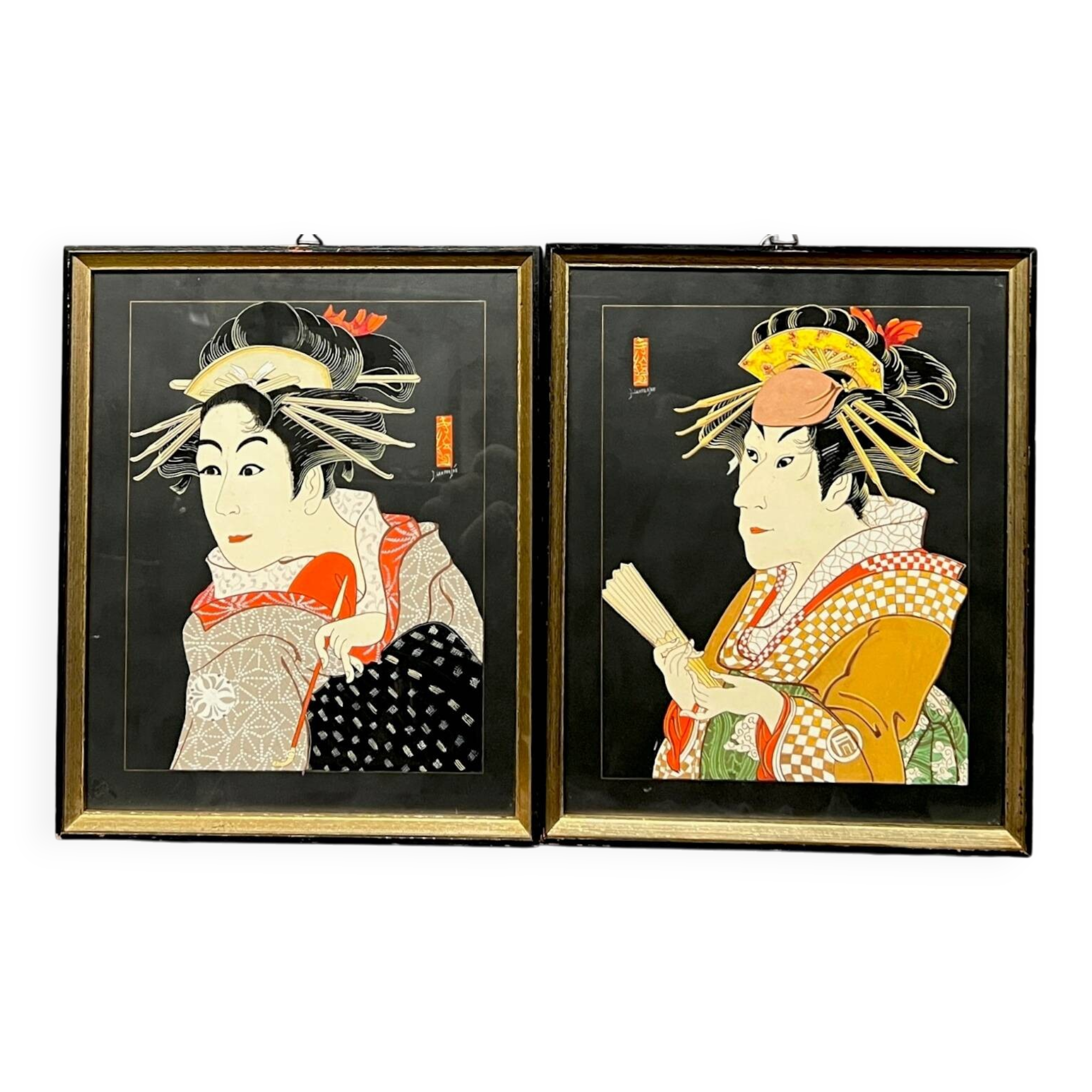 Pair of gouaches "Actors of the Kabuki Theater".