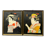 Pair of gouaches "Actors of the Kabuki Theater".