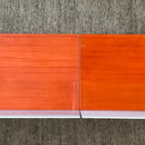 Pair of contemporary wall shelves in steel and stained wood