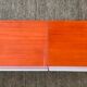 Pair of contemporary wall shelves in steel and stained wood