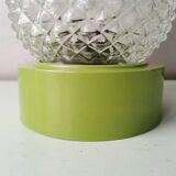 Vintage glass ceiling light with green plastic ring, 1980s