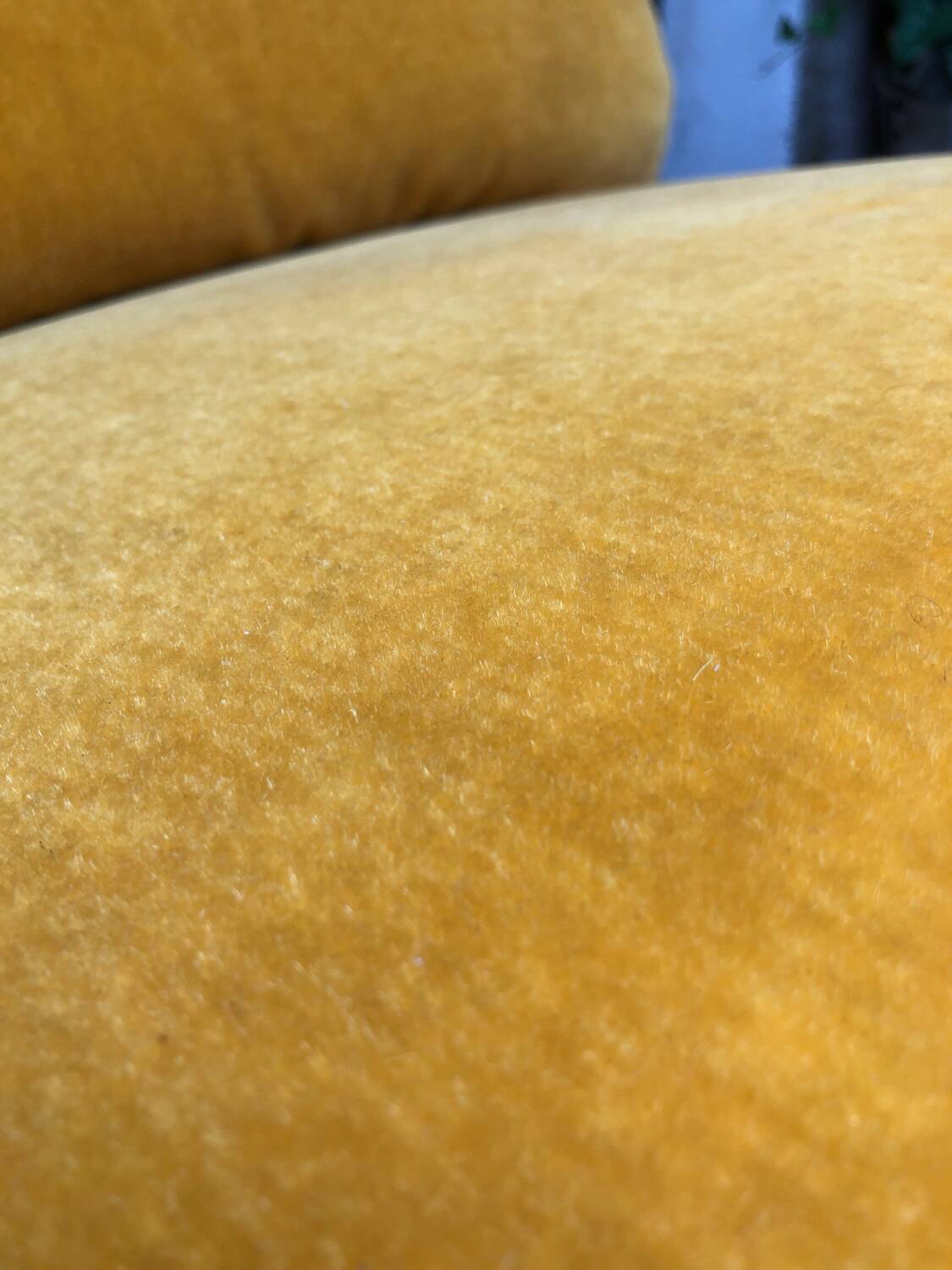 Vintage 80s yellow velvet armchair