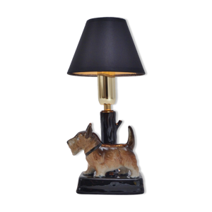 lampe de table pour chien en céramique Yorkshire Terrier, ca des années 1930, anglais, Rewired