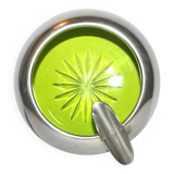 Cendrier cigare vintage en verre vert taillé et cerclage en étain