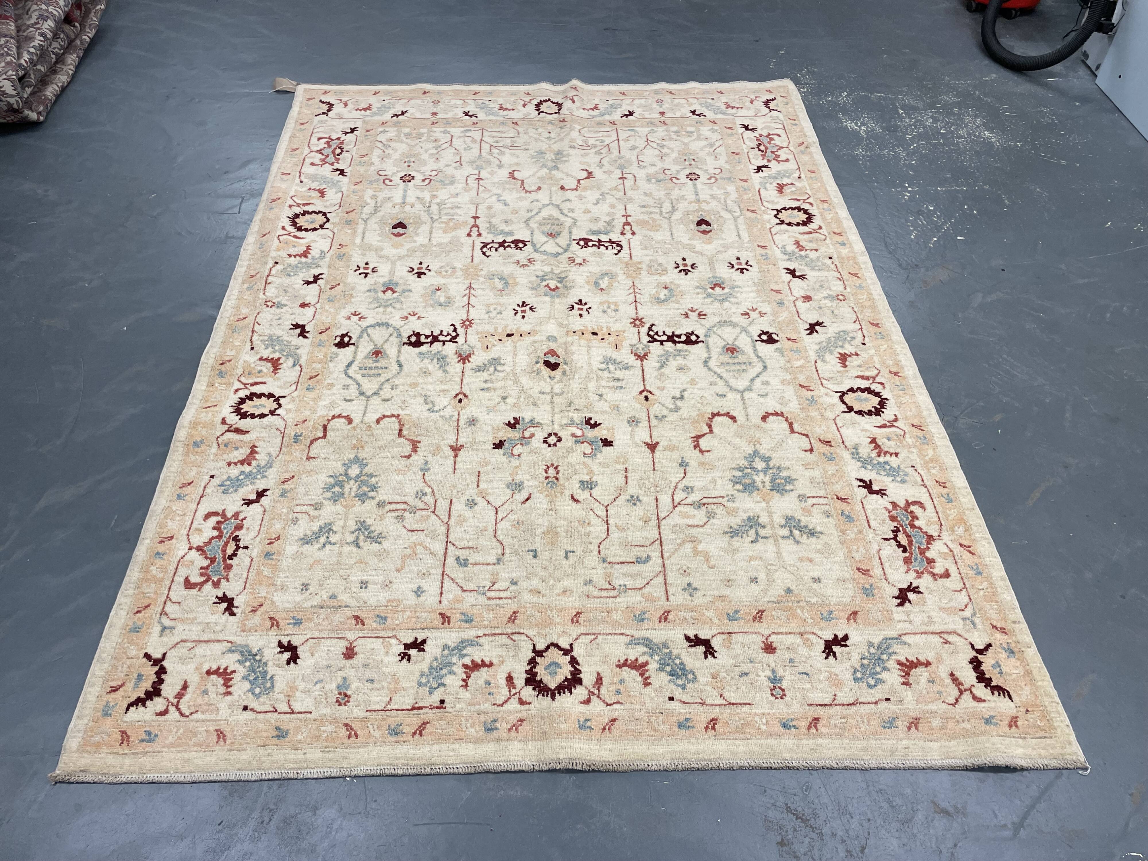 Handmade Cream Wool Floral Rug, Modern Oriental Living Room Carpet