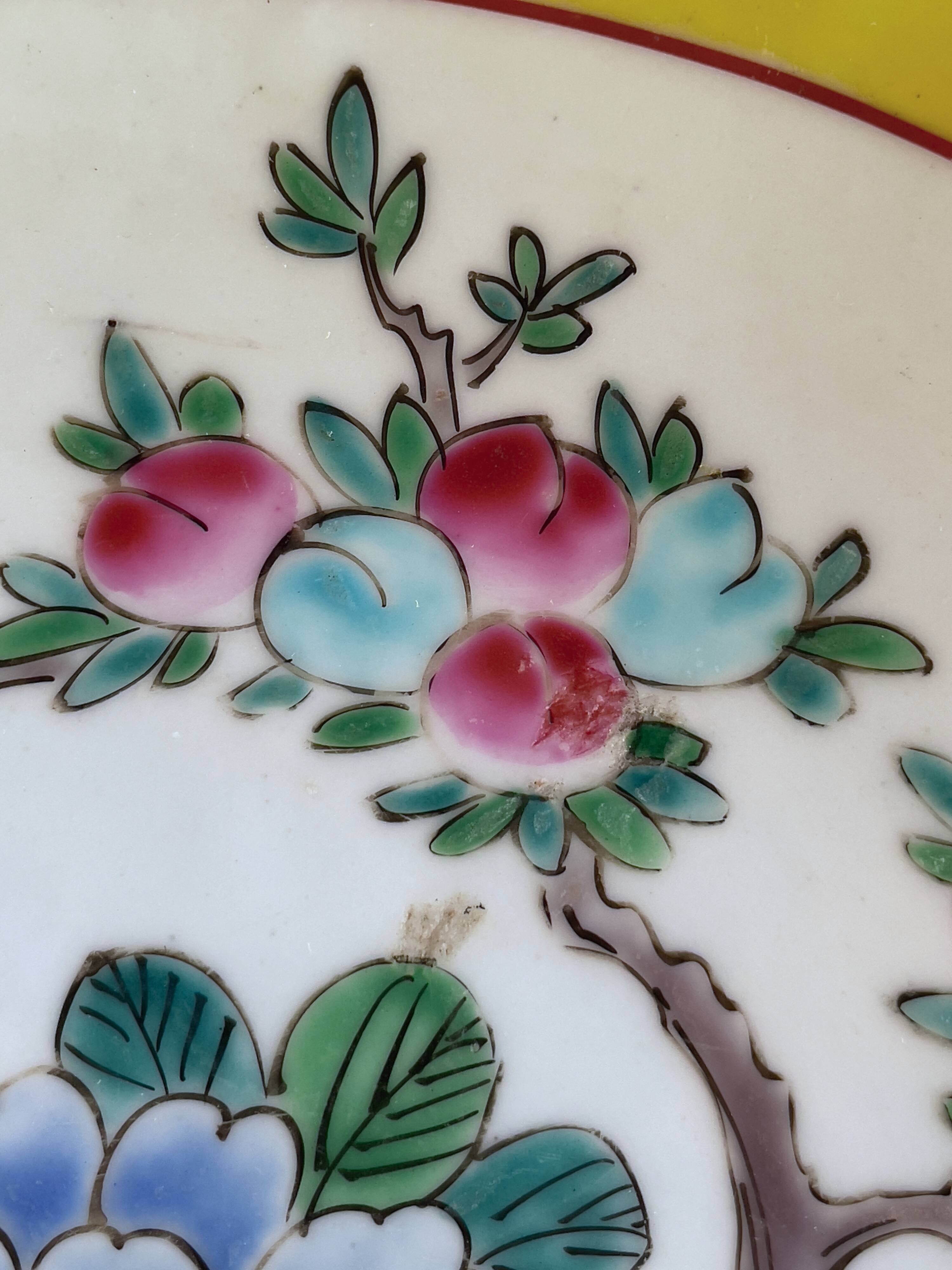 Yellow porcelain plate with saturated and vivid colors. Handmade in Japan