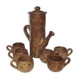 Cafetière et tasses en grès pyrité