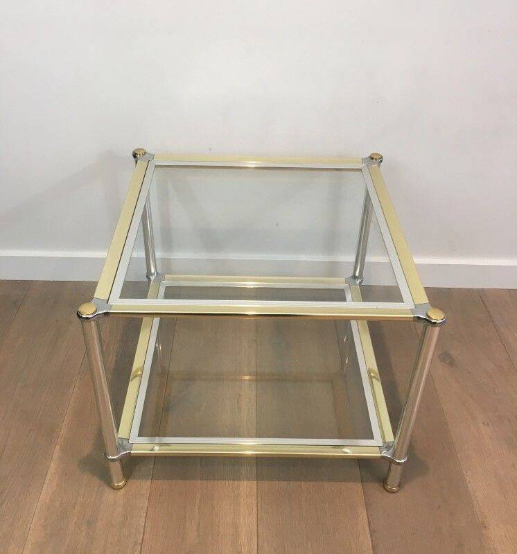 Pair of chrome, gold and silver side tables